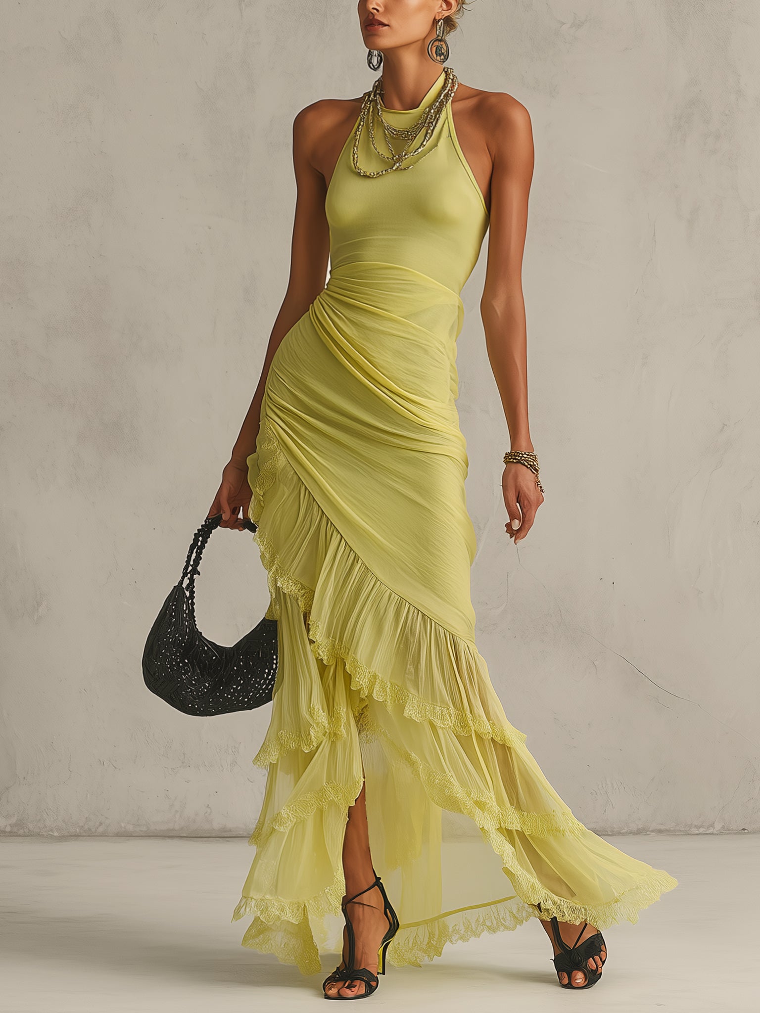 Green Sleeveless Stretch Chiffon Bodycon Dress