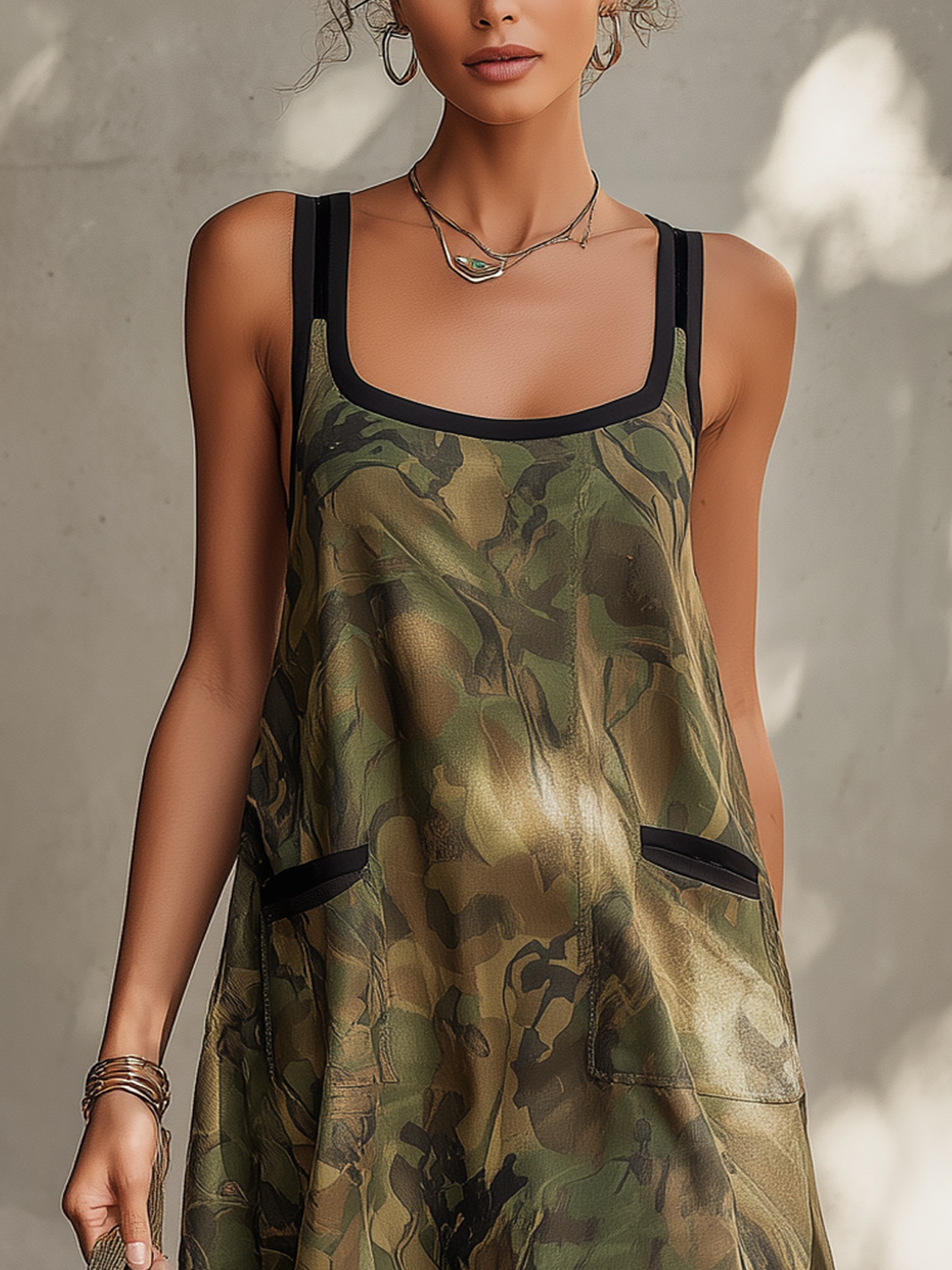 Olive Green Faux Suede Camo Mini Dress