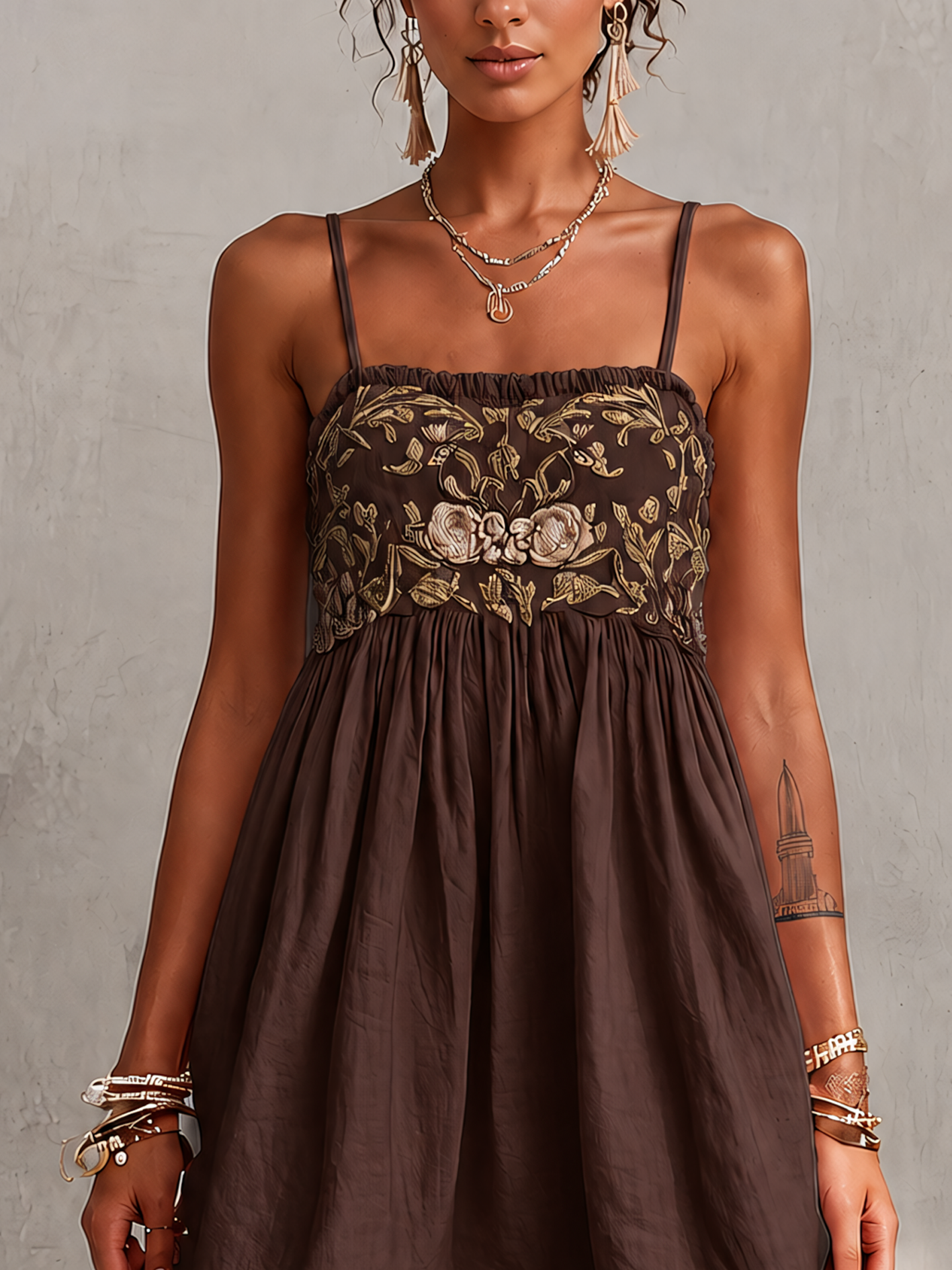 Pink Vintage Embroidered Linen Cotton Mini Cami Dress