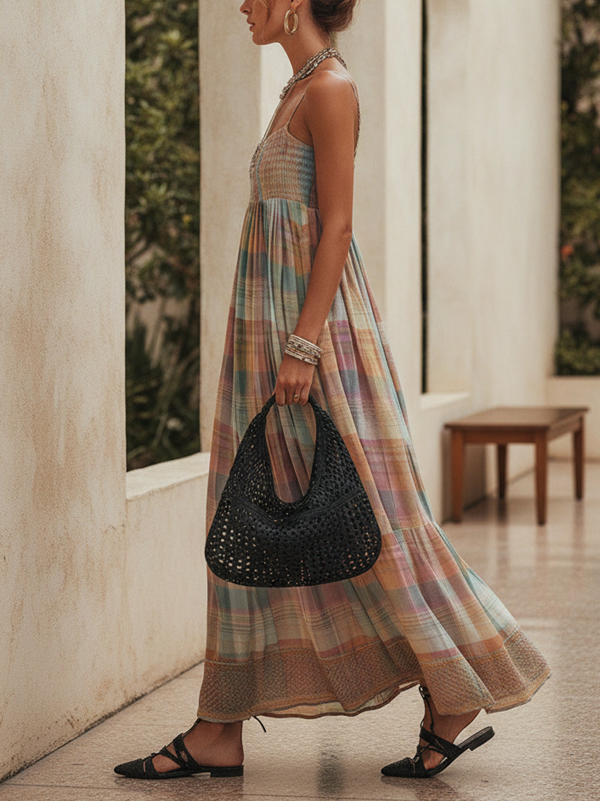Multicolor Plaid Maxi Dress