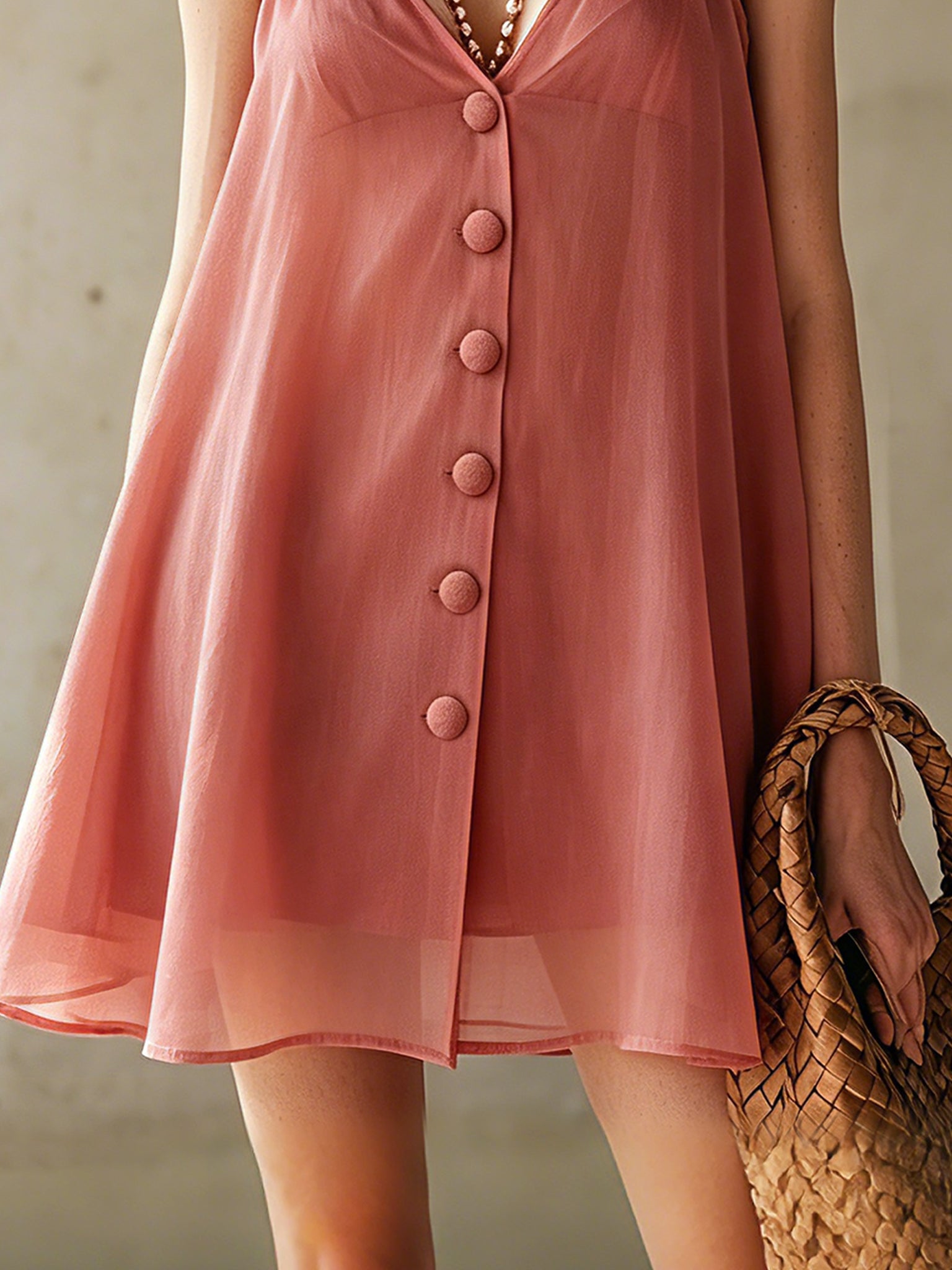 Pink 3D Floral Strap Mini Dress