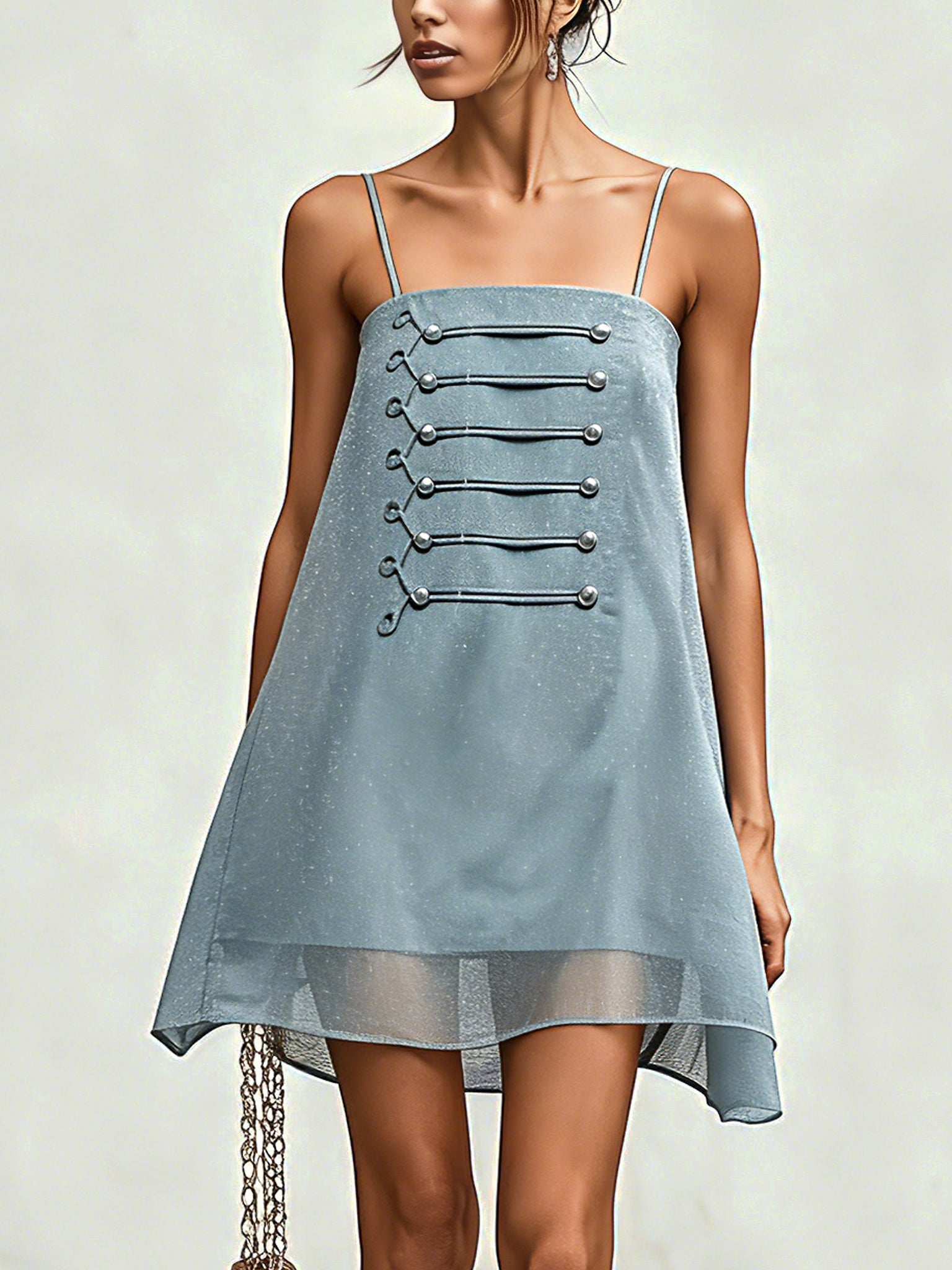 Blue Vintage Embroidered Strap Mini Dress