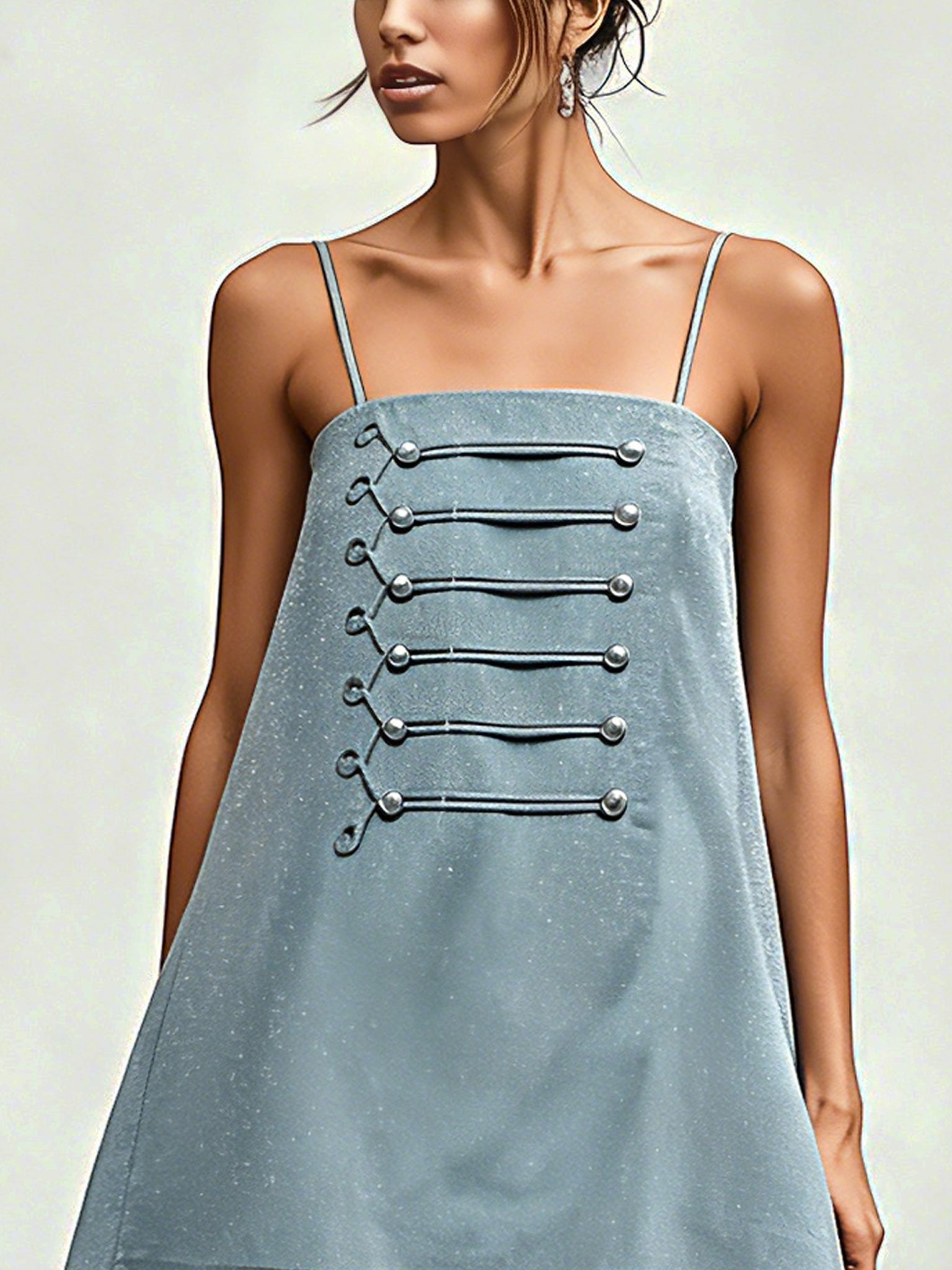 Blue Vintage Embroidered Strap Mini Dress
