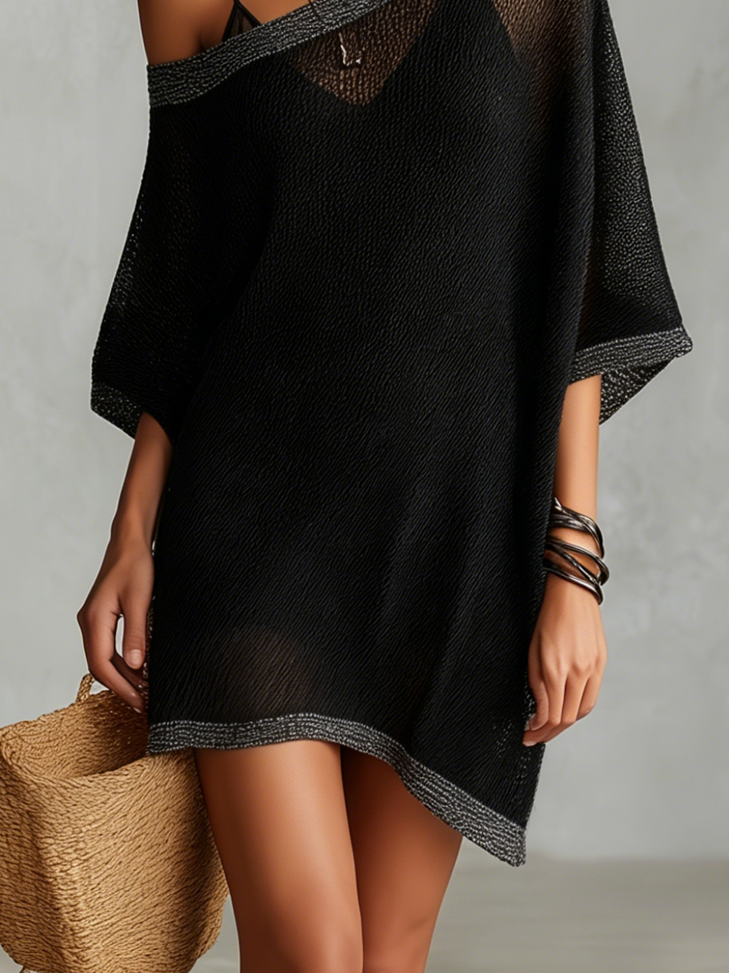 Black One Shoulder Knit Two-Piece Set