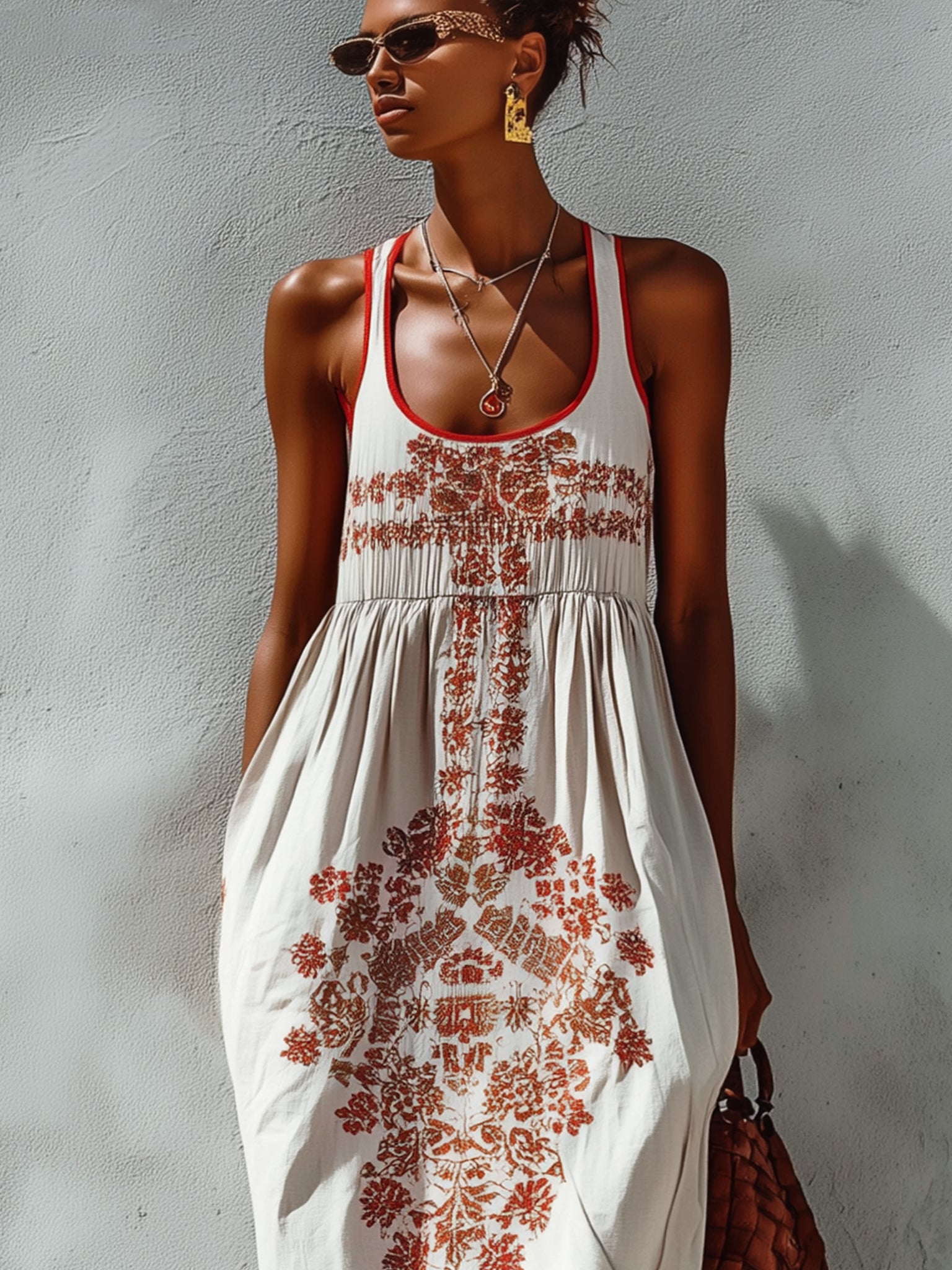 White Floral Print Sleeveless Maxi Dress