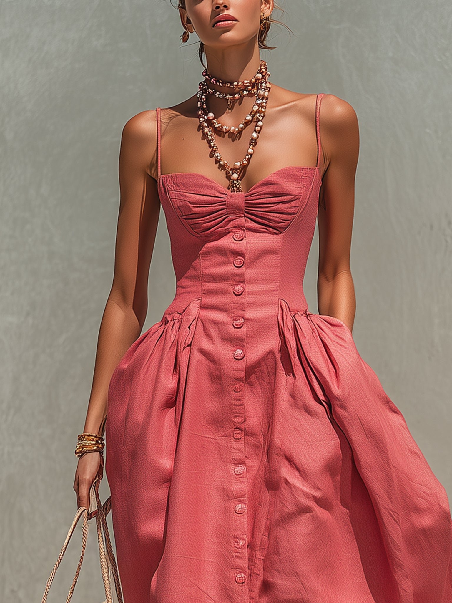 Peach Pink Linen Blend Maxi Dress