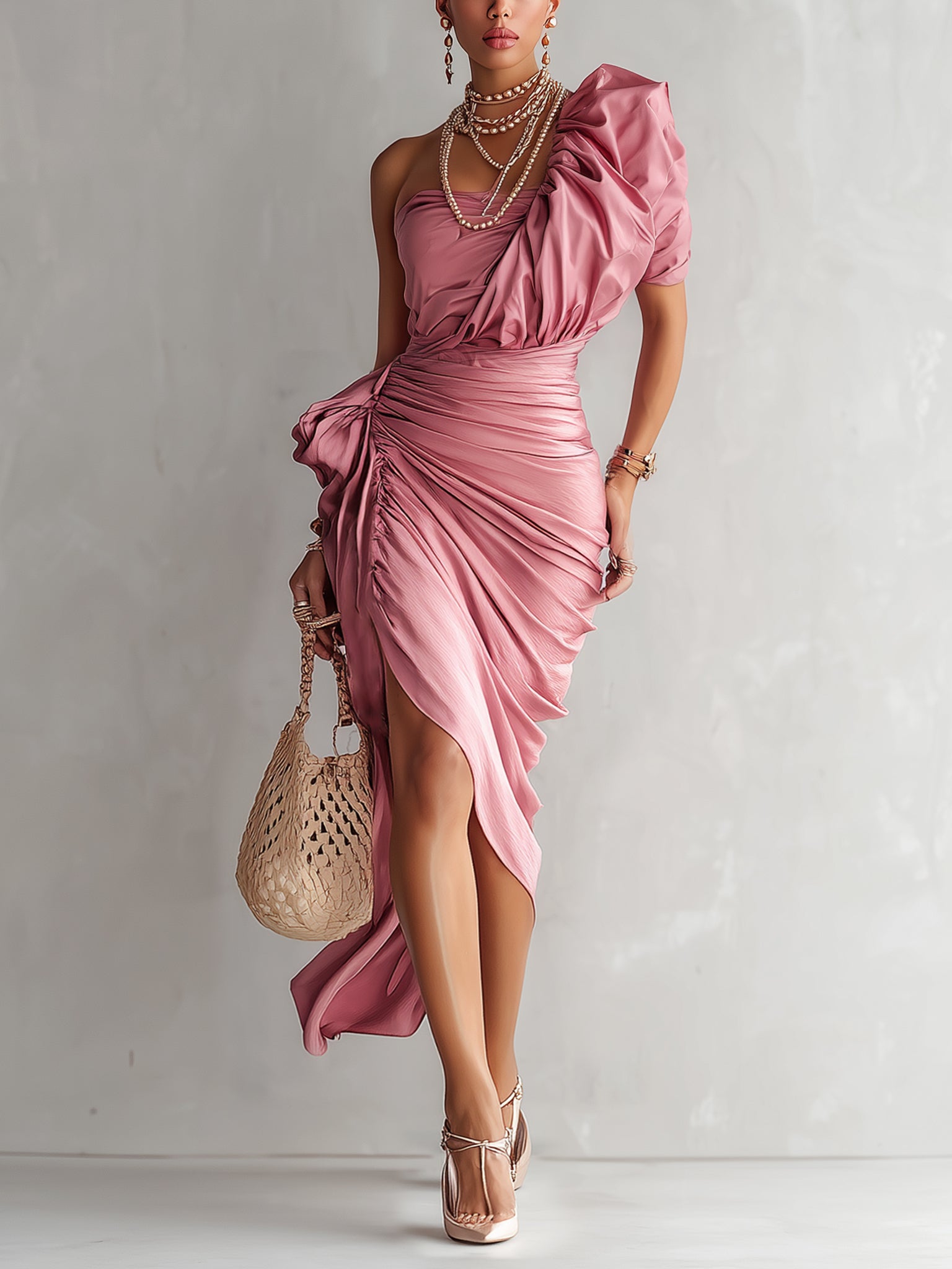 Pink Asymmetric Sculpted Bodycon Dress
