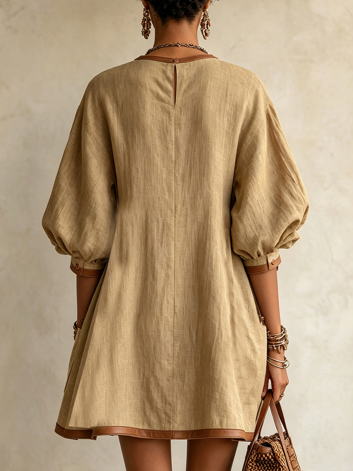 Khaki Oversized Textured Pocket Mini Dress