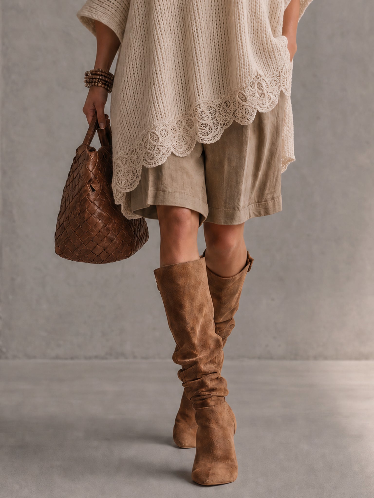 Beige Loose Off Shoulder Knit Mini Dress