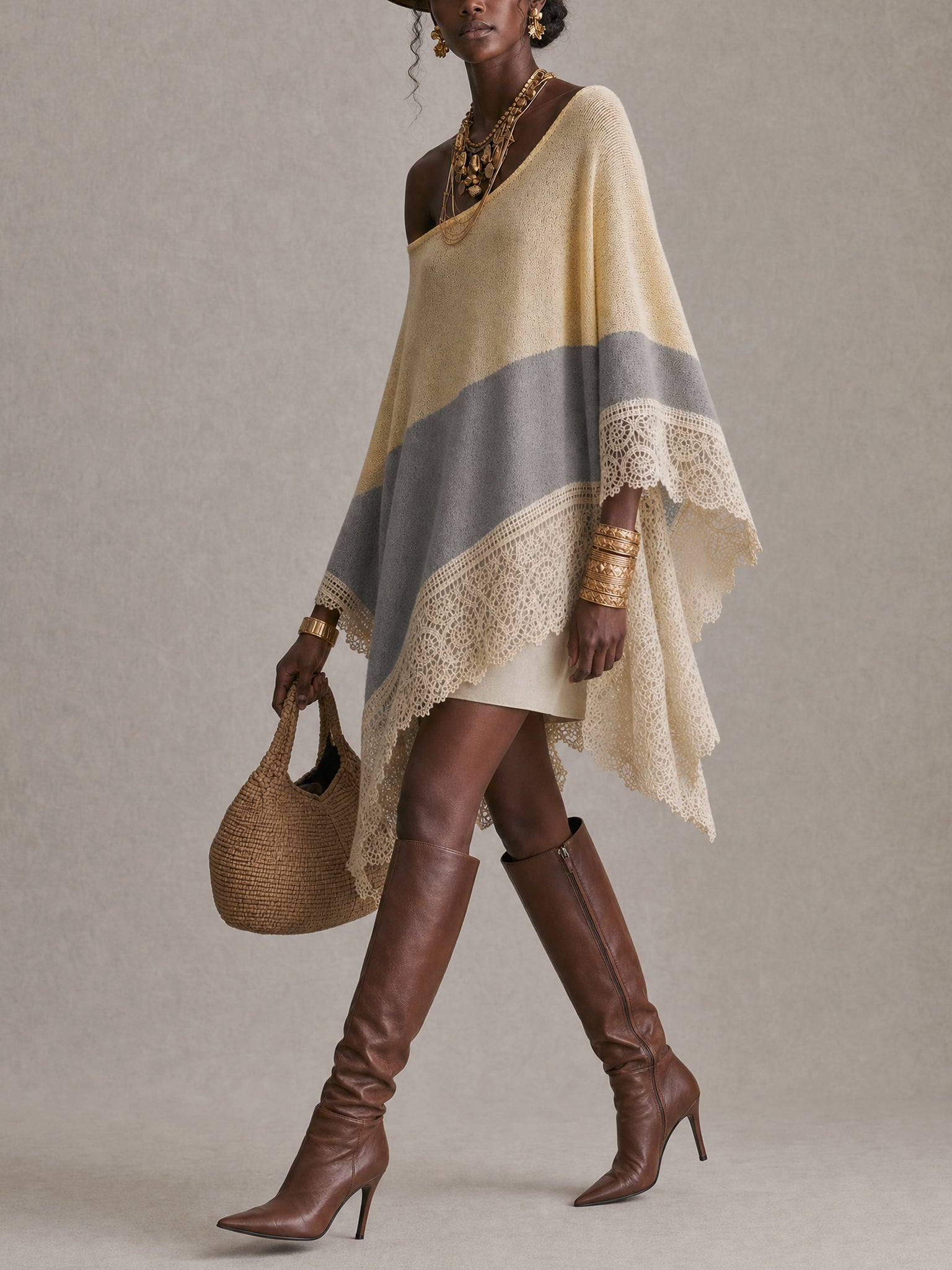Yellow Color Block OffShoulder Asymmetrical Knit Mini Dress