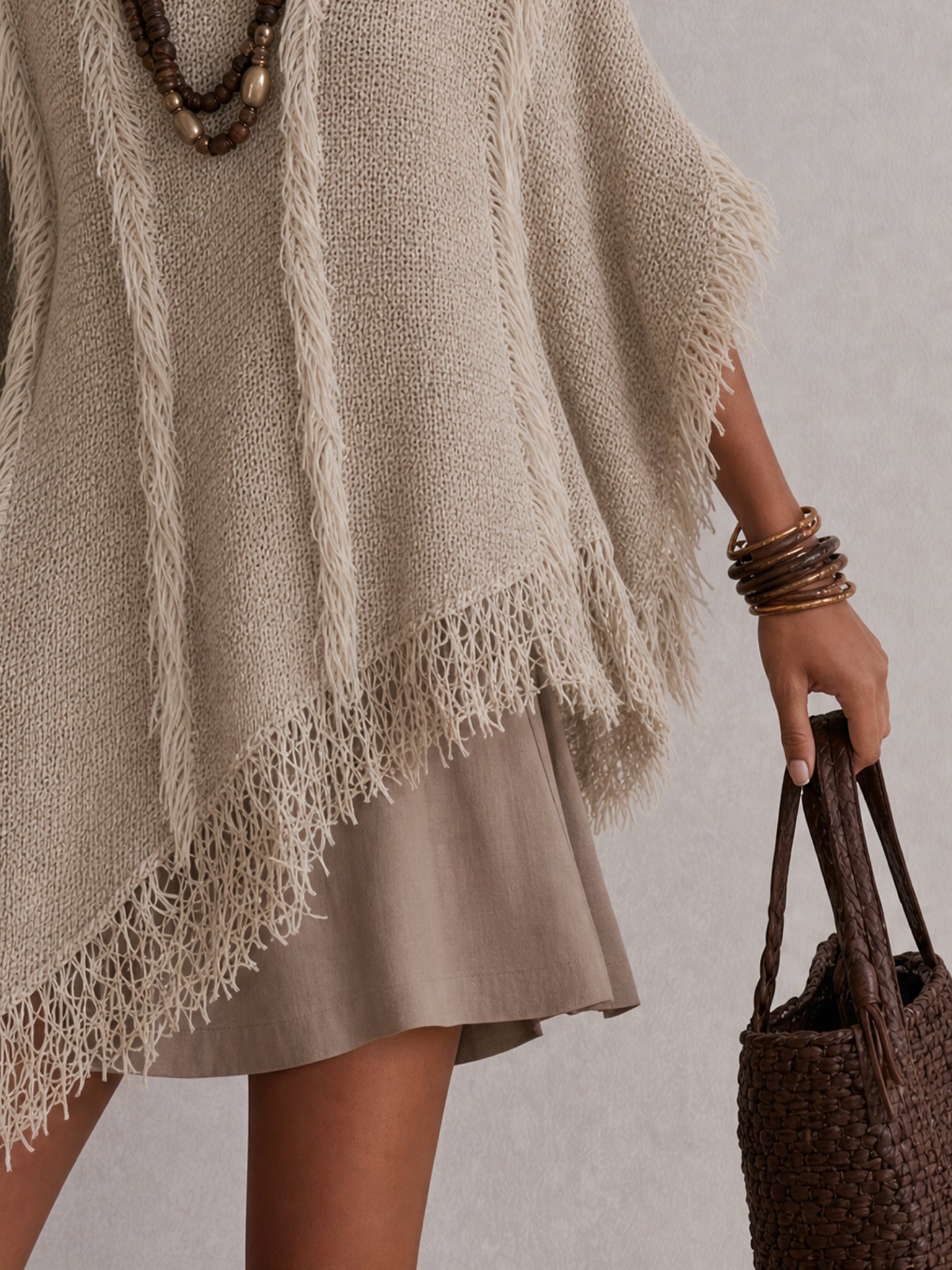 Beige Bohemian Fringe Sweater