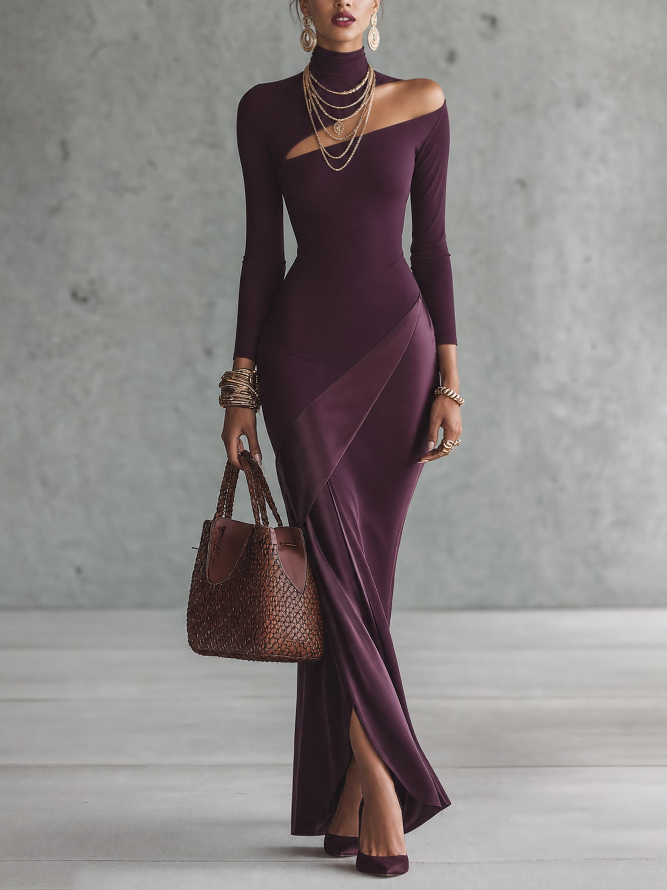 Purple Off Shoulder Satin Panel Bodycon Dress