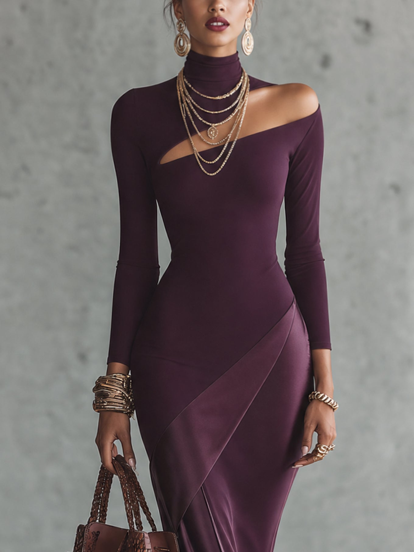 Purple Off Shoulder Satin Panel Bodycon Dress