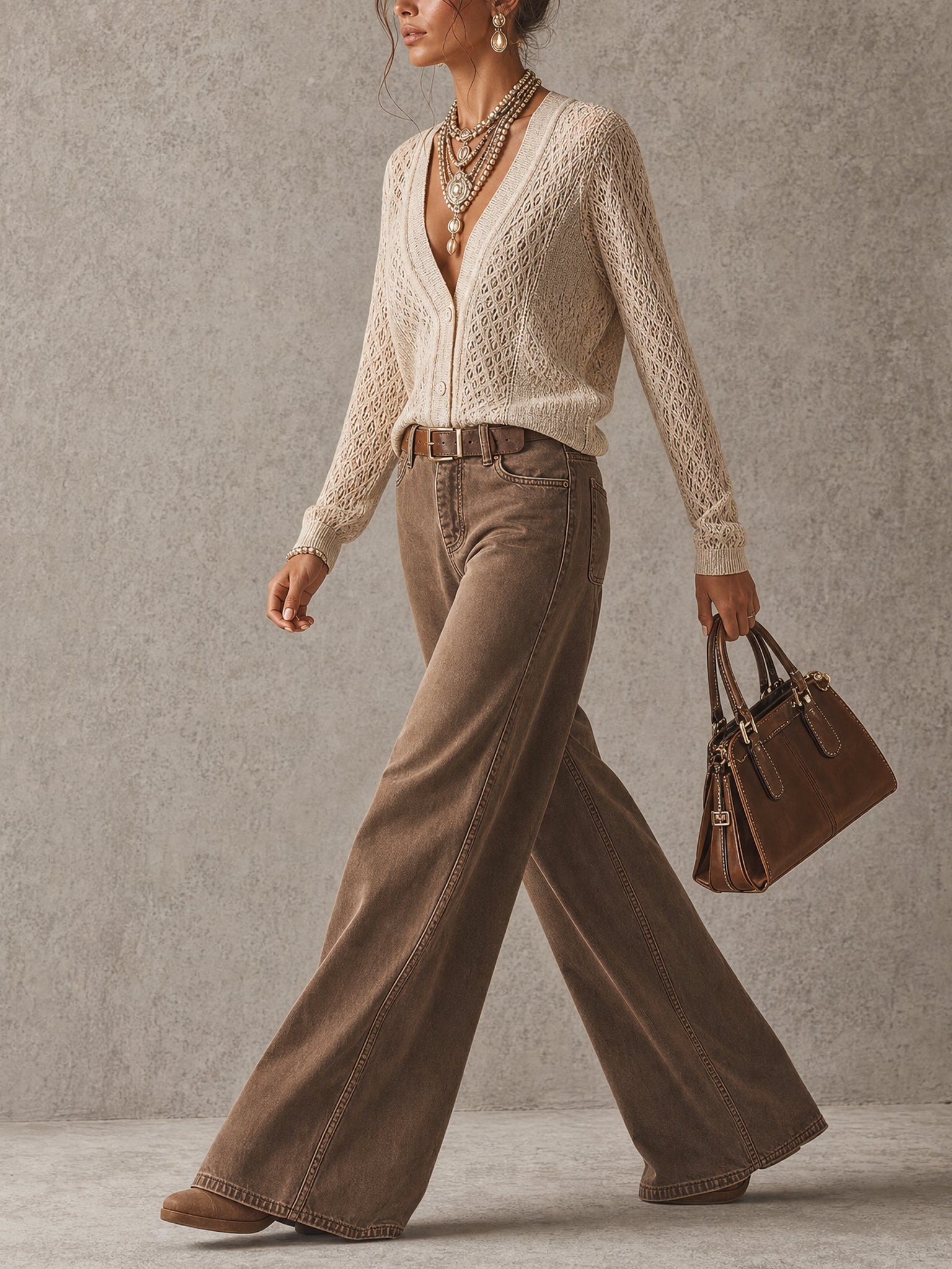 Beige Lightweight Knit Long Sleeve Cardigan