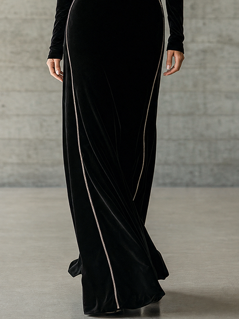Black Velvet High-Neck Maxi Dress
