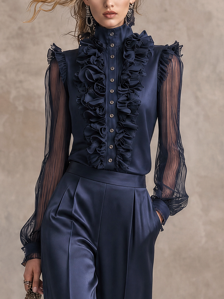 Midnight Blue Satin Shirt
