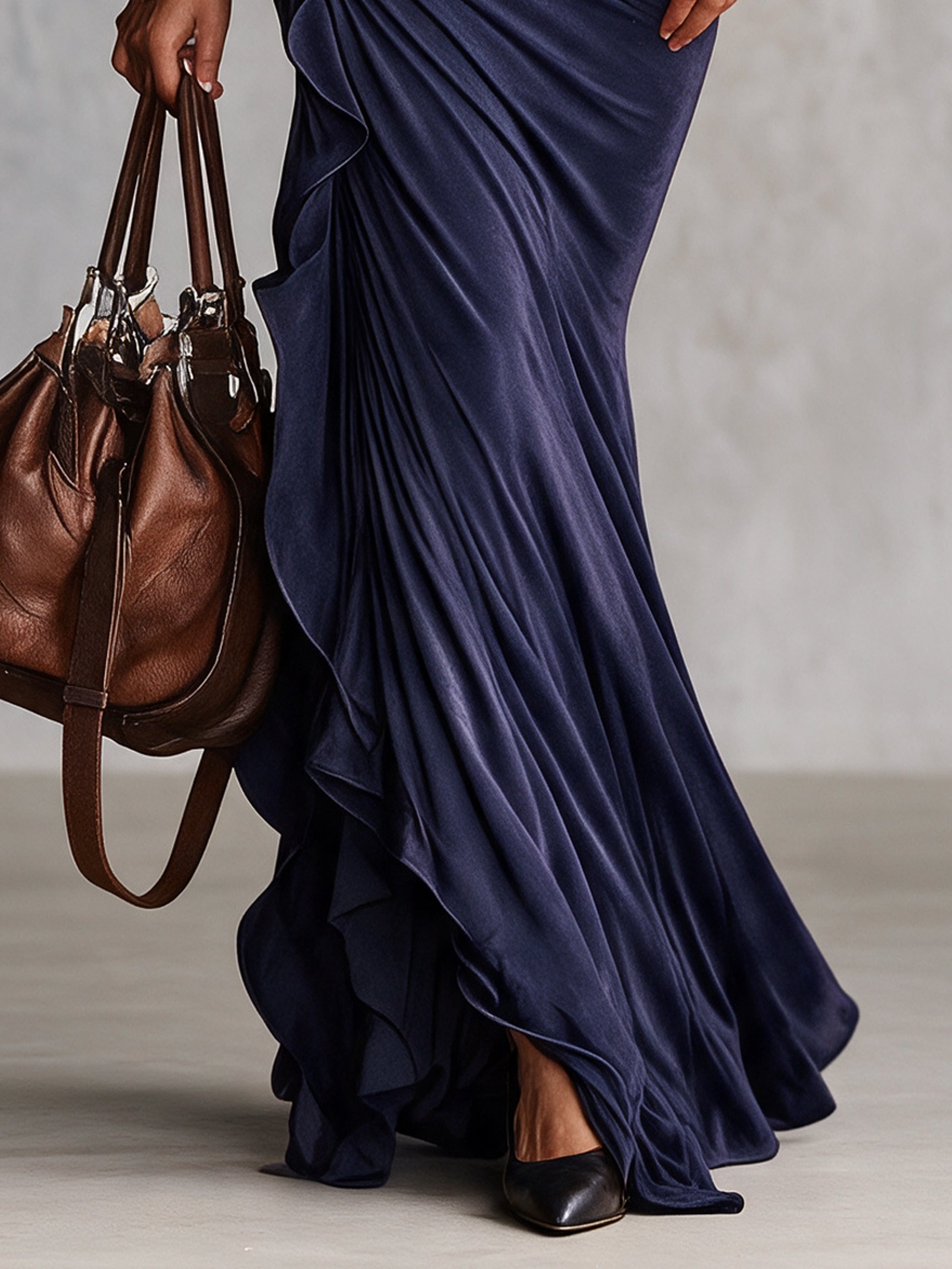 Navy Velvet Cutout Long Sleeve Maxi Dress