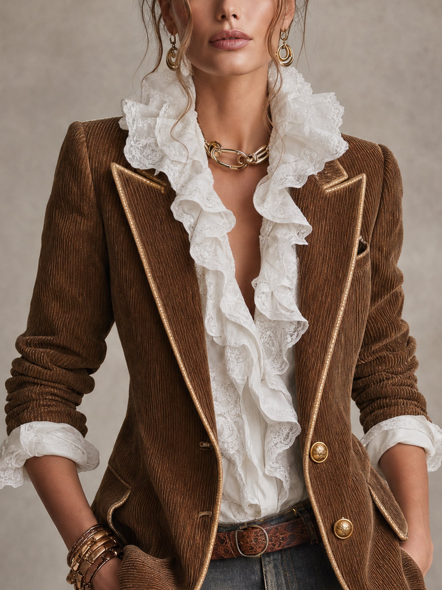 Vintage Brown Corduroy Piped Blazer