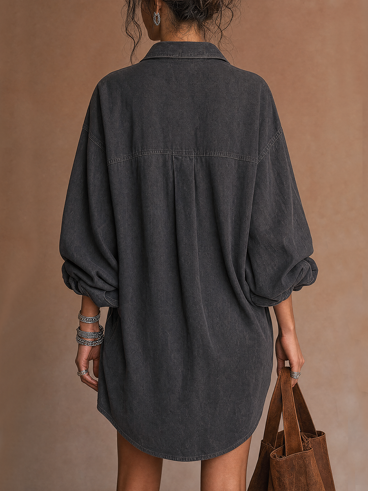 Washed Black Oversized Pocket Shirt Mini Dress