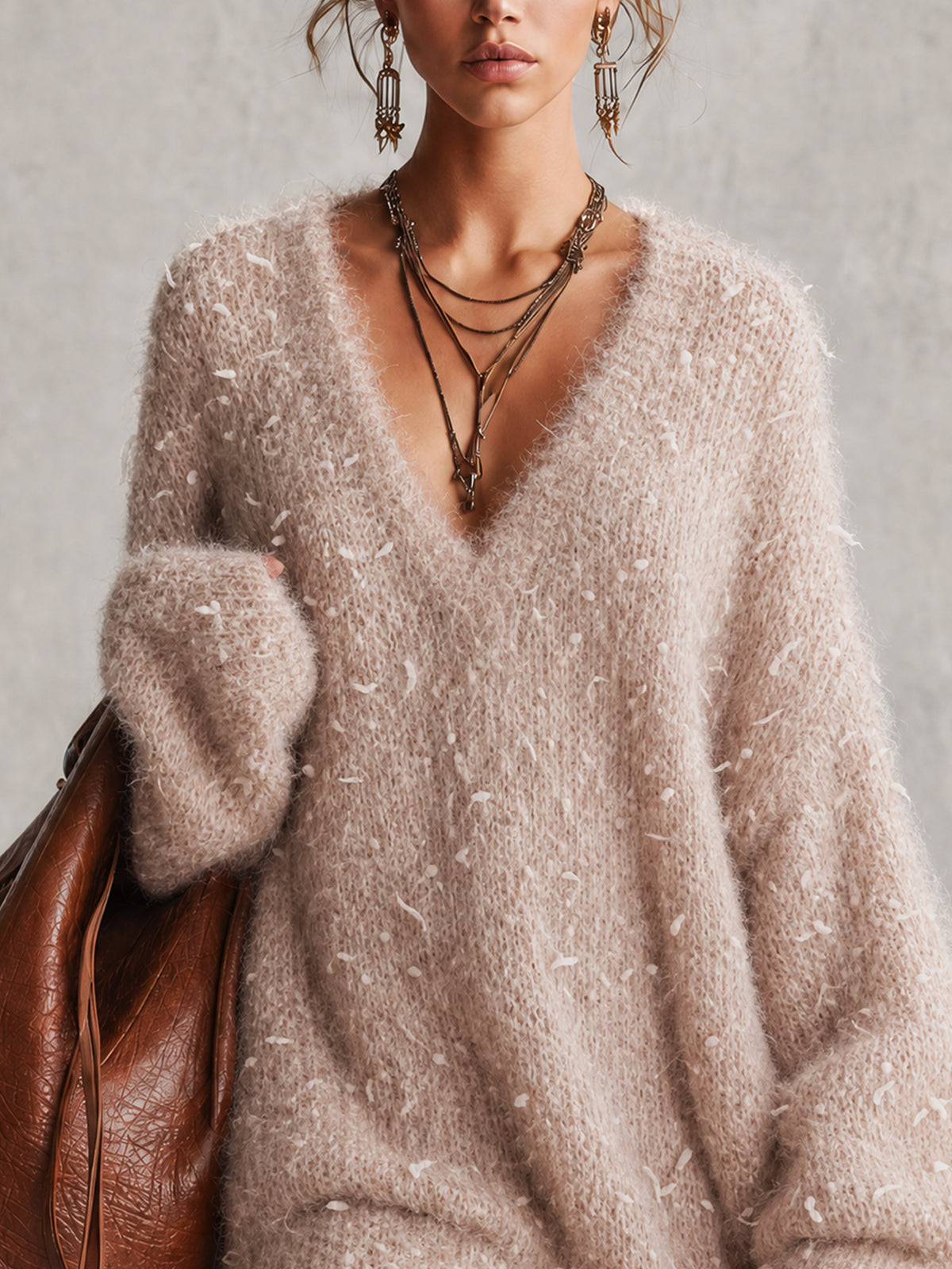 Pink Feather Detail Knit Mini Dress