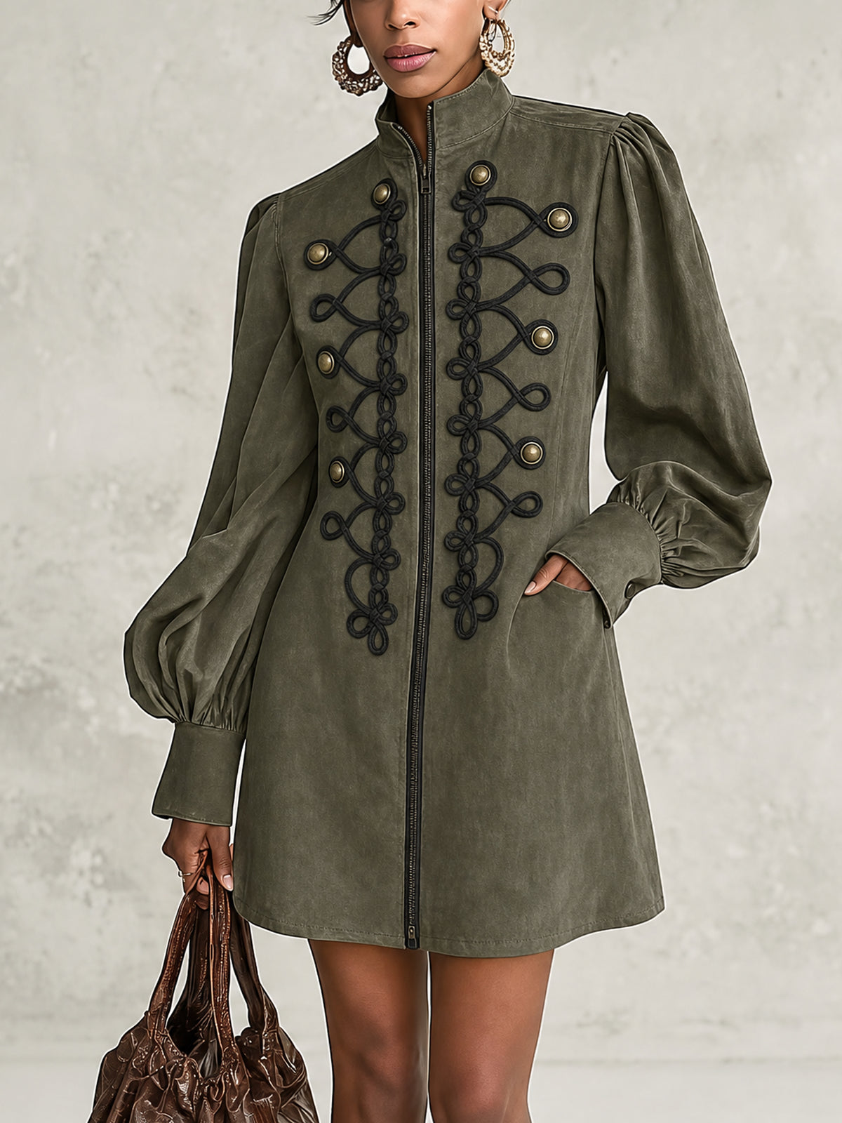 Vintage Green Napoleonic Suede Mini Dress