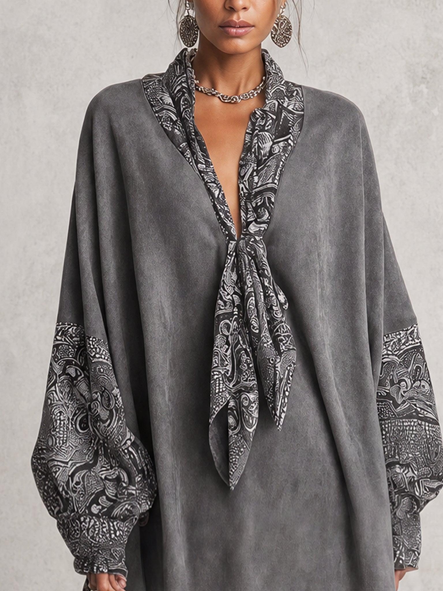 Gray Suede Print Mini Dress