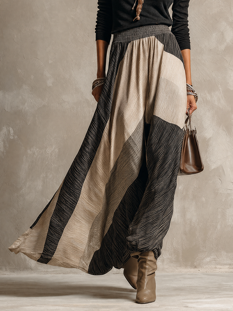 Black Knit And Colorblock Pleated Maxi Dress