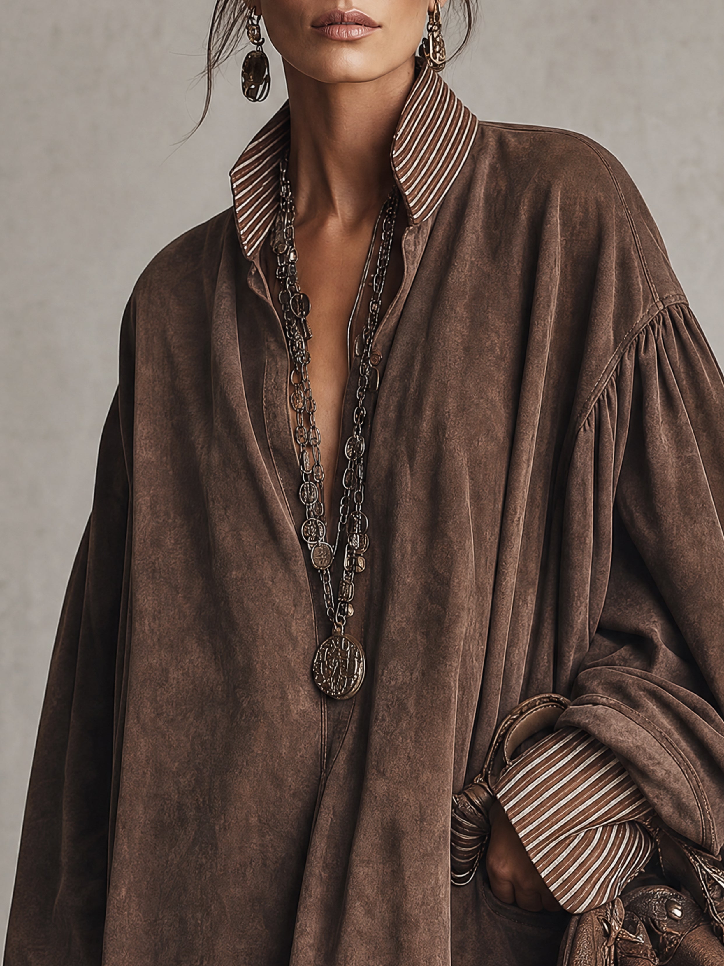 Vintage Brown Washed Faux Suede Oversized Mini Dress
