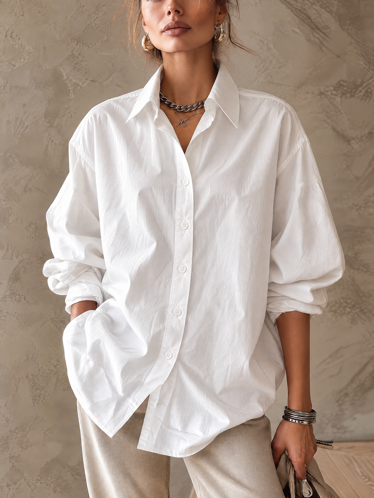 Dark Grey Stand Collar Vest And White Drop Shoulder Shirt Two Piece Set