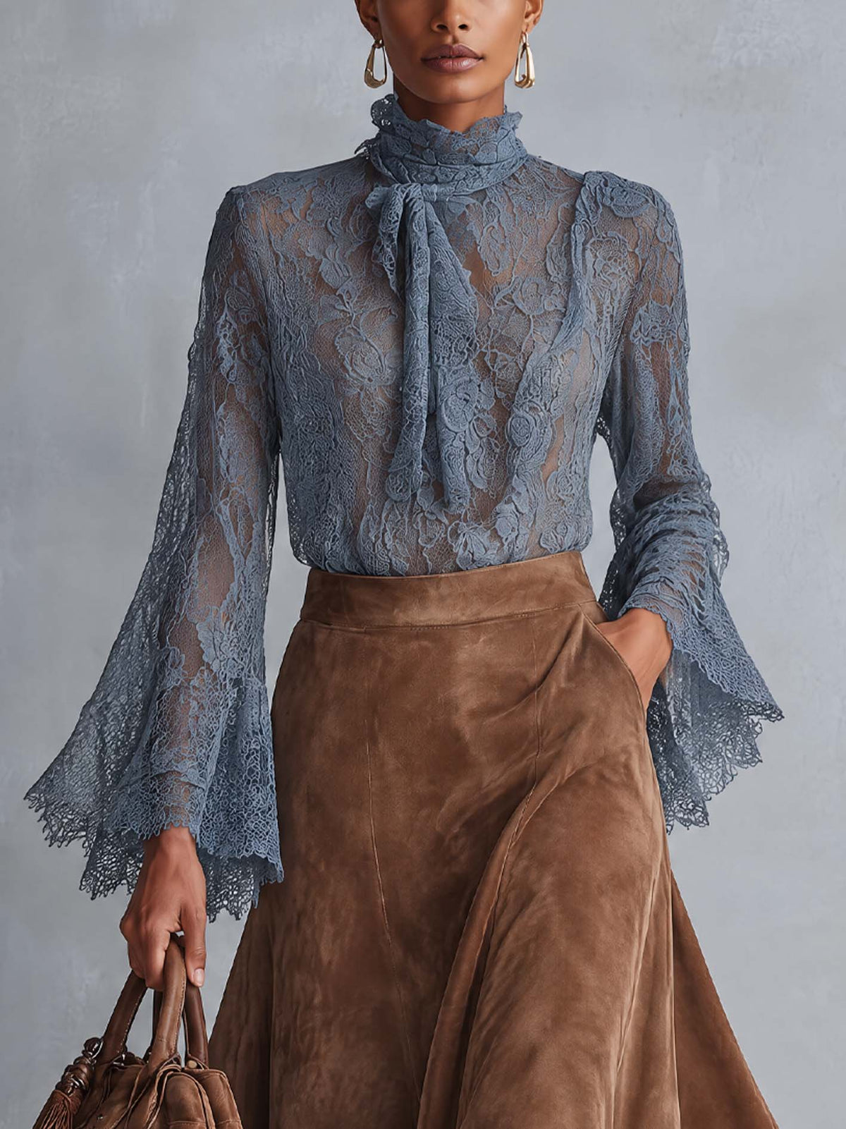 Dusty Blue Sheer Lace Blouse