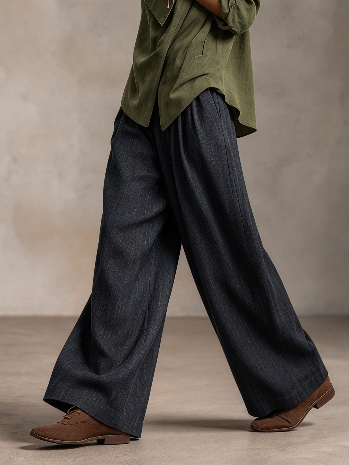 Dark Grey Suit Fabric Wide Leg Trousers