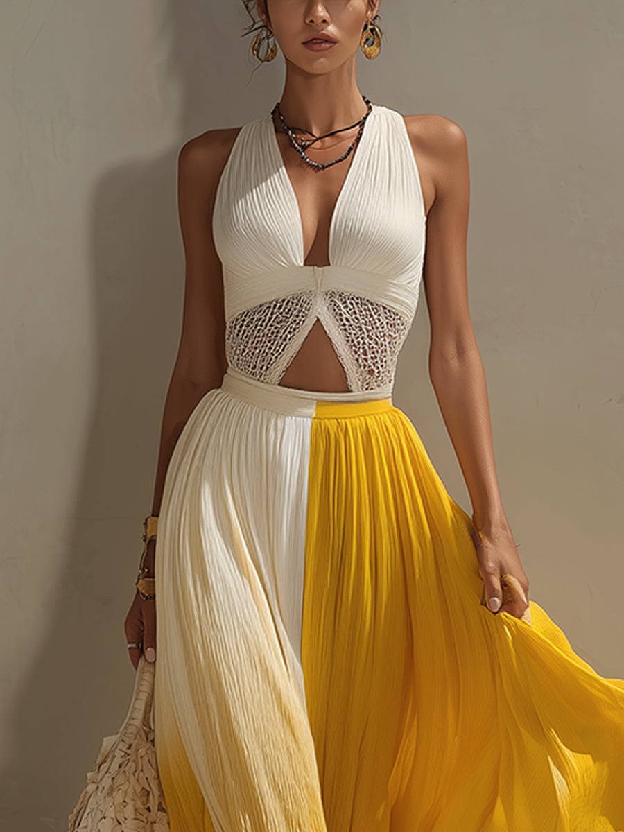 Yellow Gradient Chiffon Sleeveless Maxi Dress