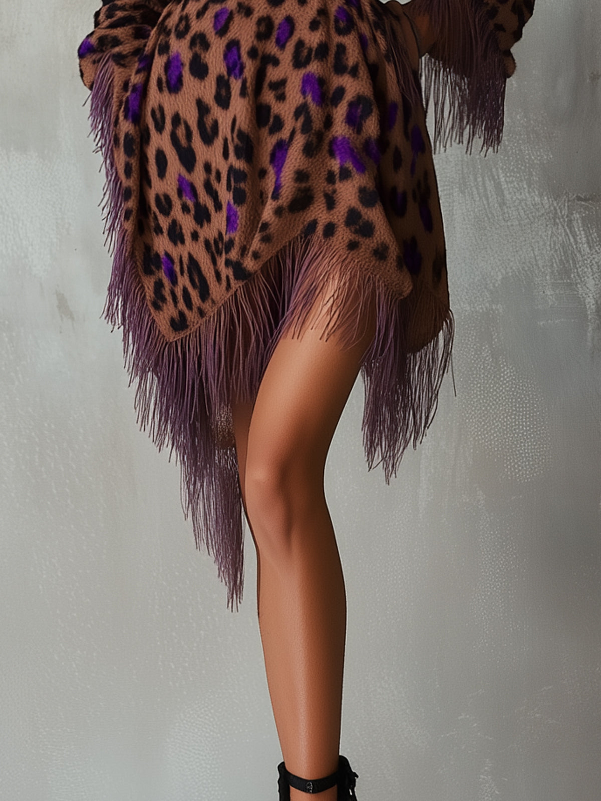 Brown Leopard Print Belted V-Neck Long Sleeved Asymmetric Mini Dress
