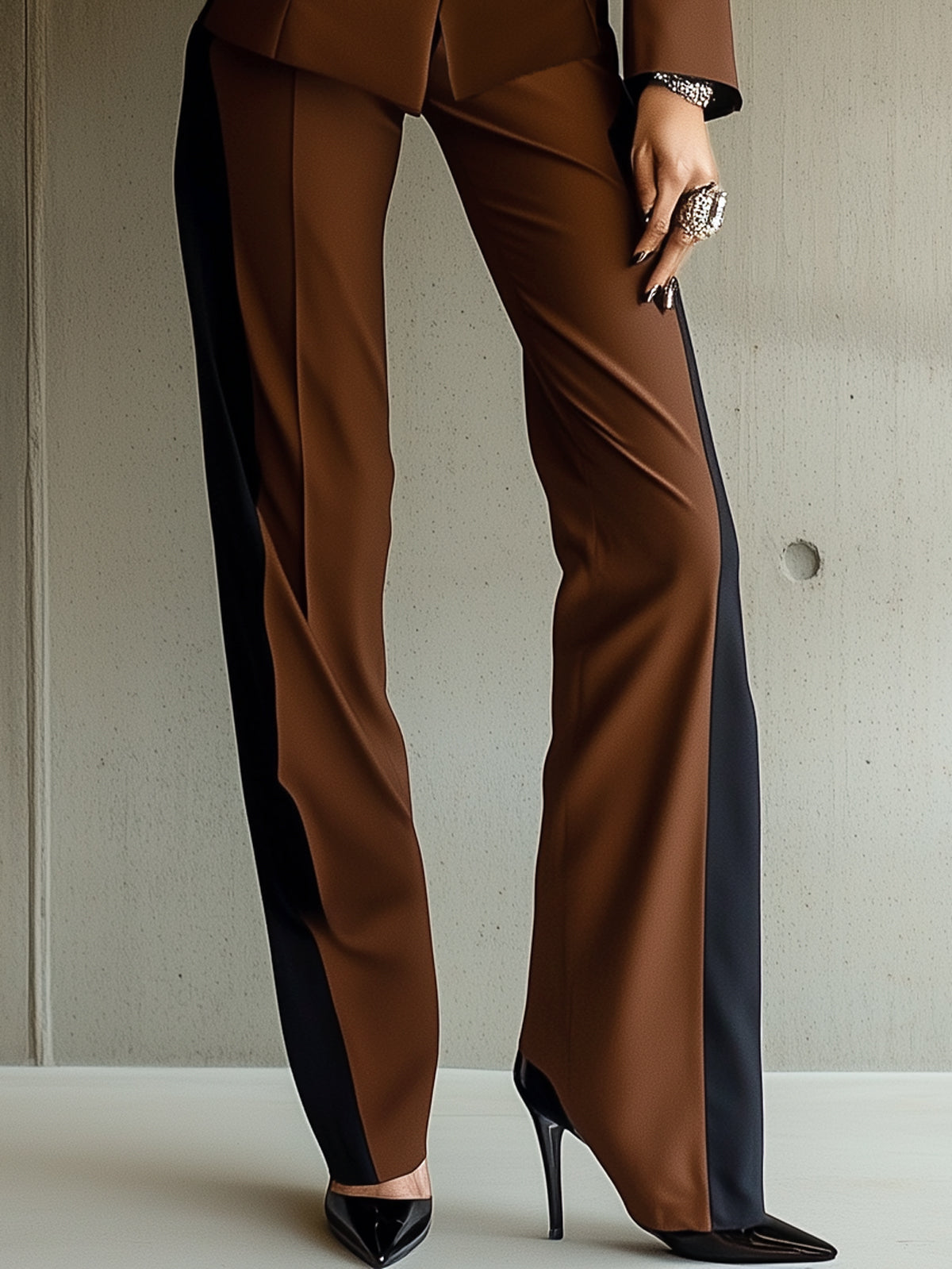 Brown And Black Contrast Double Breasted Suit