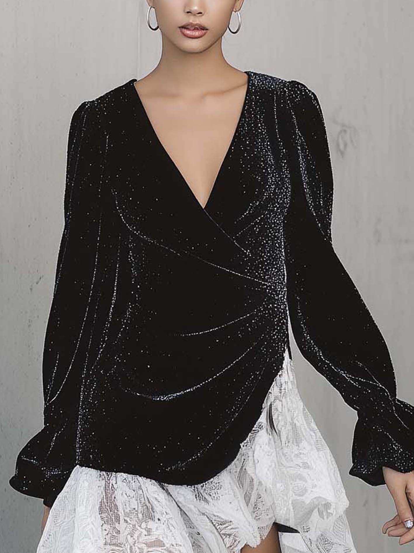 Black Sparkle Velvet Lace Patchwork Mini Dress