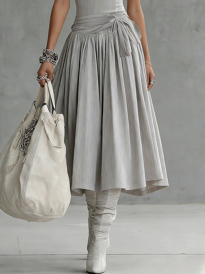 Gray Ribbed Tank Bodice Draped Midi Dress