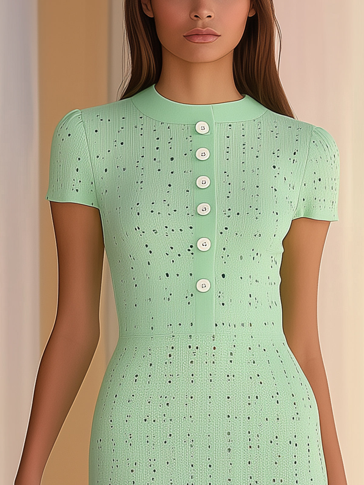 Green Hollow Out Knit Bodycon Dress