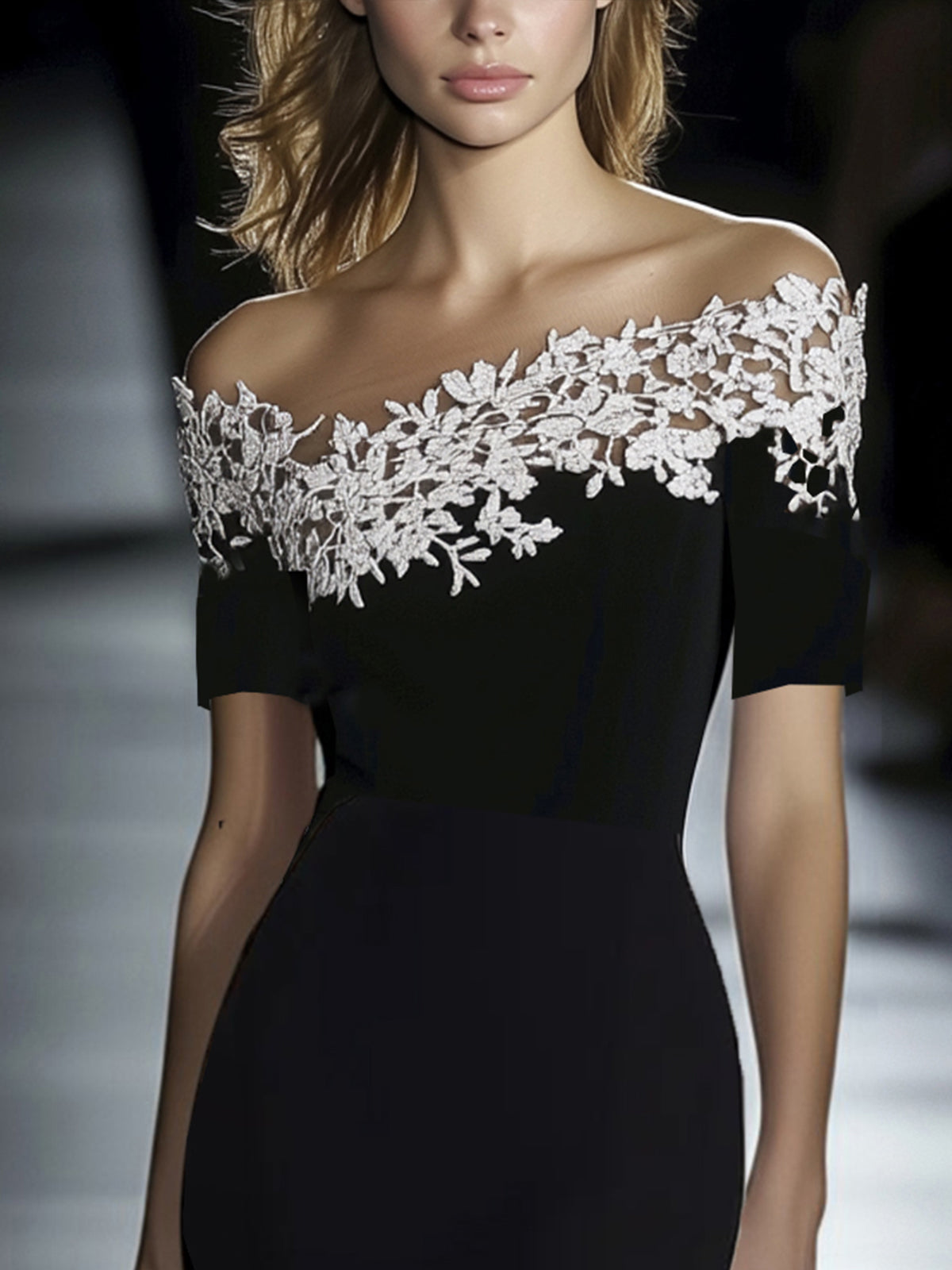 Lace Off Shoulder Mermaid Hem Bodycon Dress