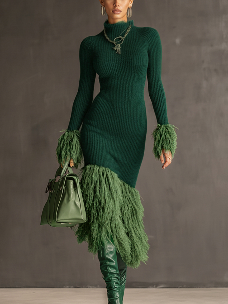 slim fit dress slacks 24-Hour-Shipping Emerald Knit Patchwork Eco Faux Fur Long Sleeve Bodyc