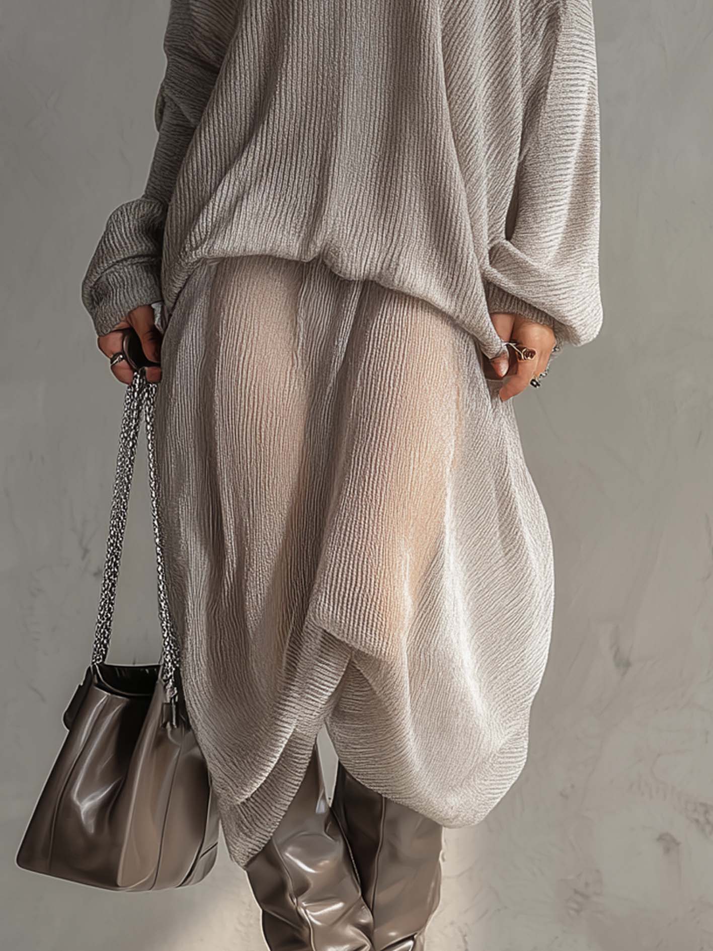 One Shoulder Asymmetric Gray Knitted Patchwork Maxi Dress