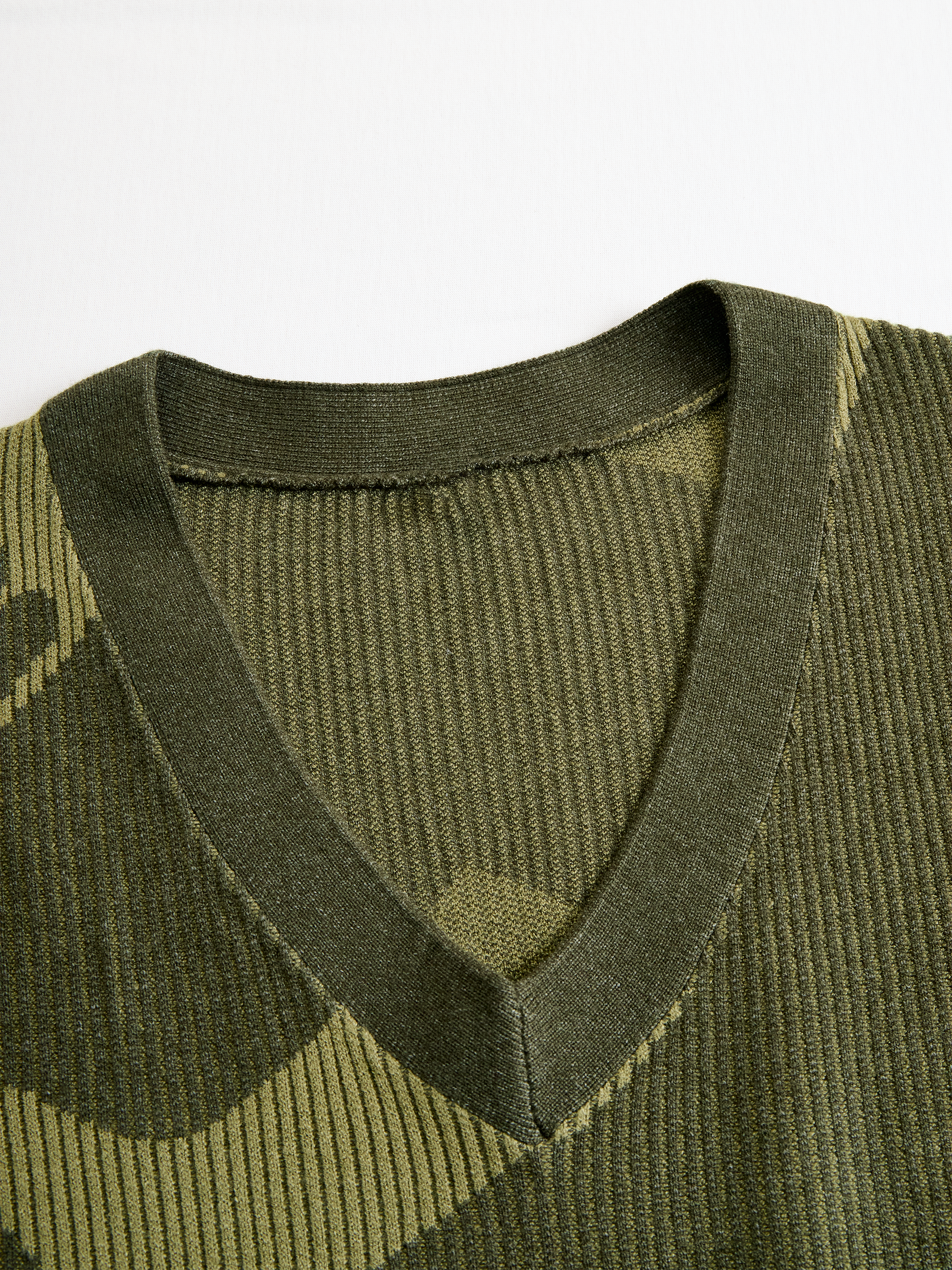 Yohers Olive Camo Knit V-Neck Fringe Hem Bodycon Dress