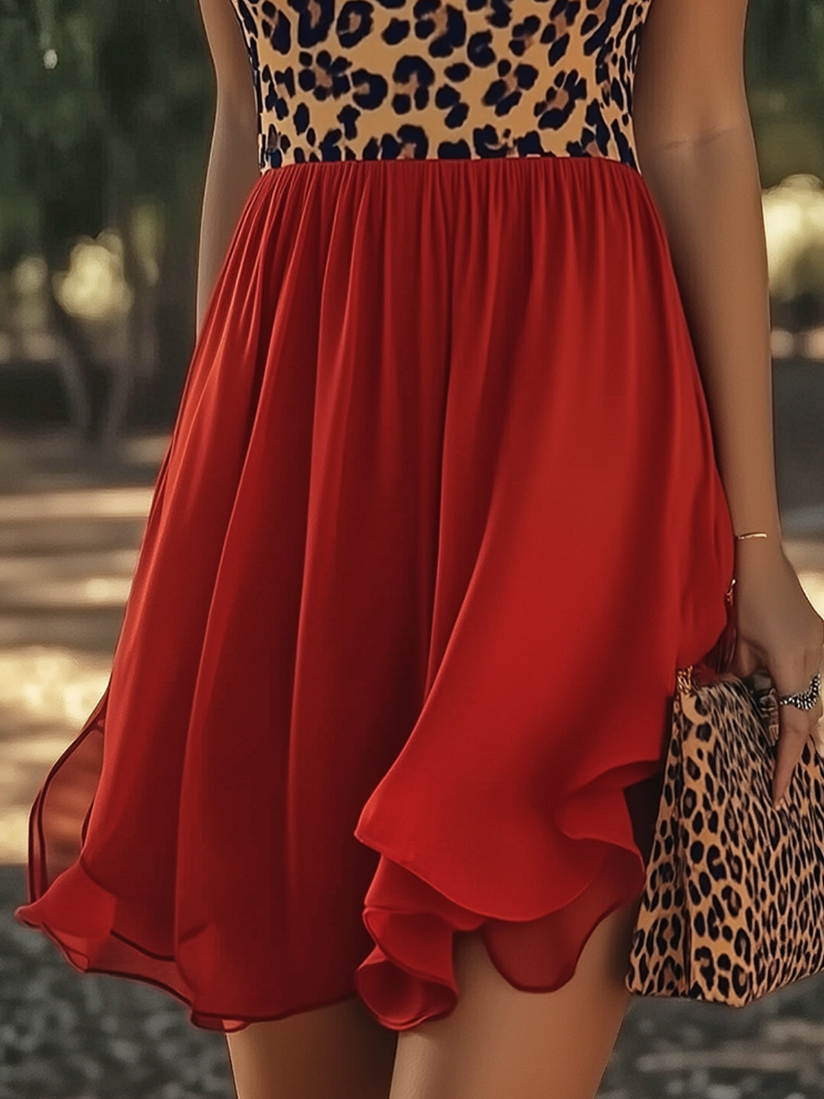 Leopard Print Strapless Chiffon Mini Dress
