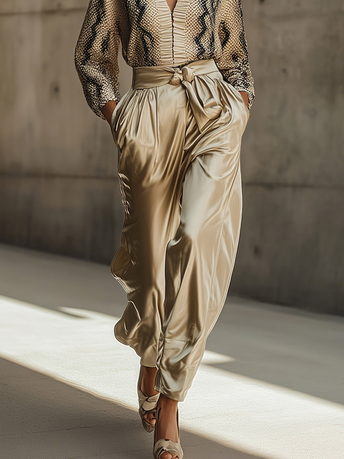 Snakeskin Print Top And Satin Trousers Set