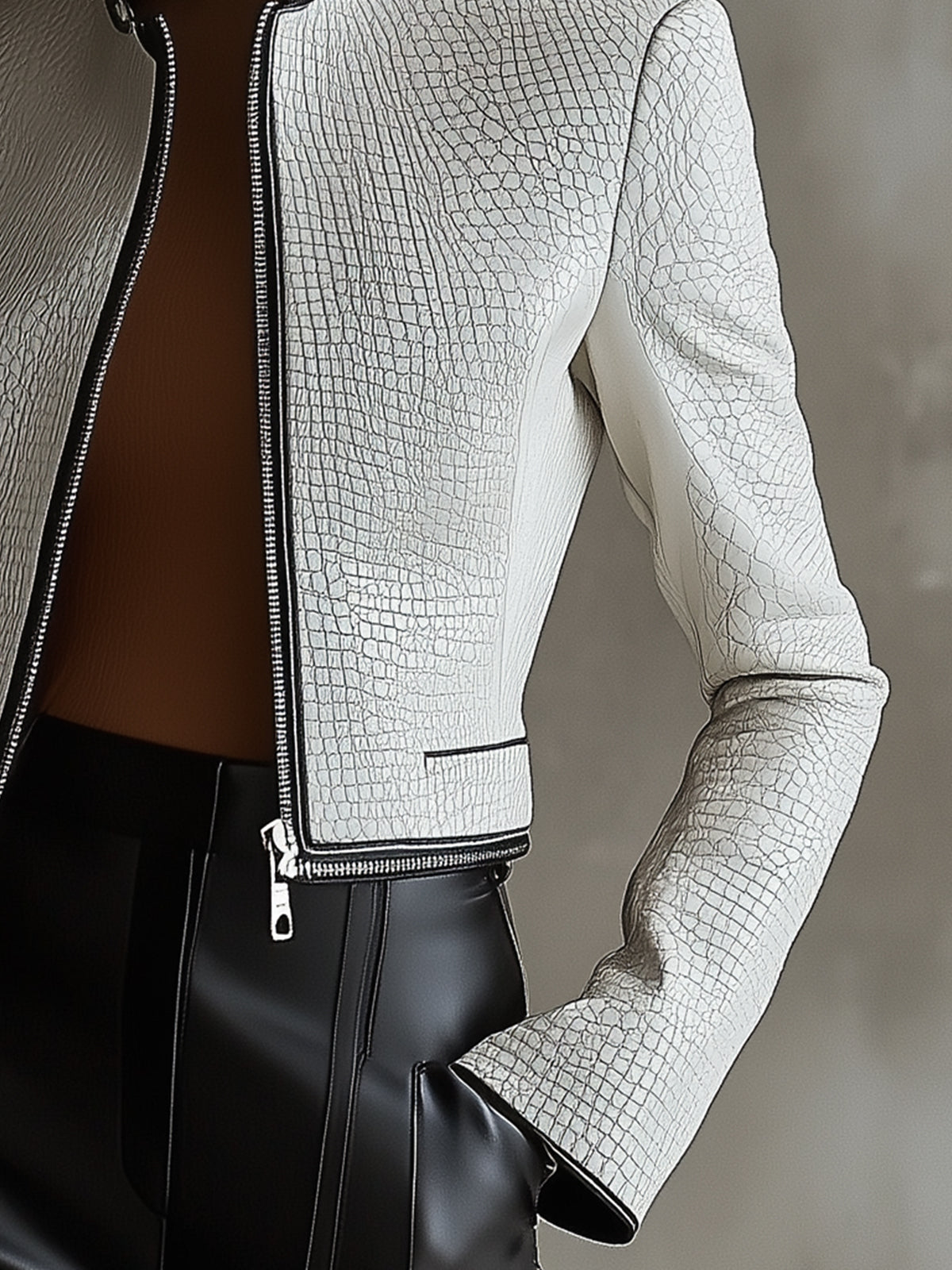 White Faux Leather Cropped Jacket