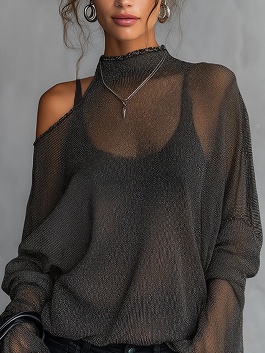 Black Sheer Lightweight Loose Fit Knit Top