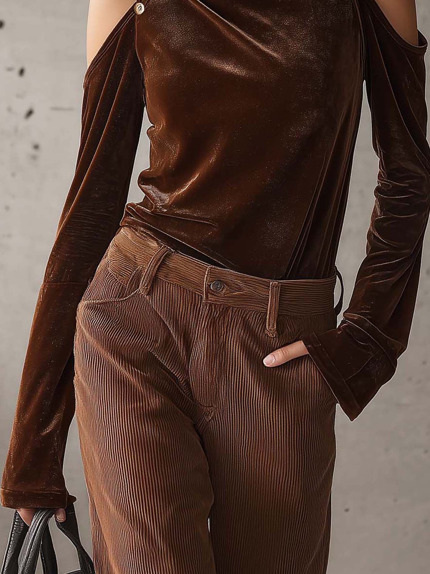 Chocolate Velvet Cold Shoulder Long Sleeve Shirt