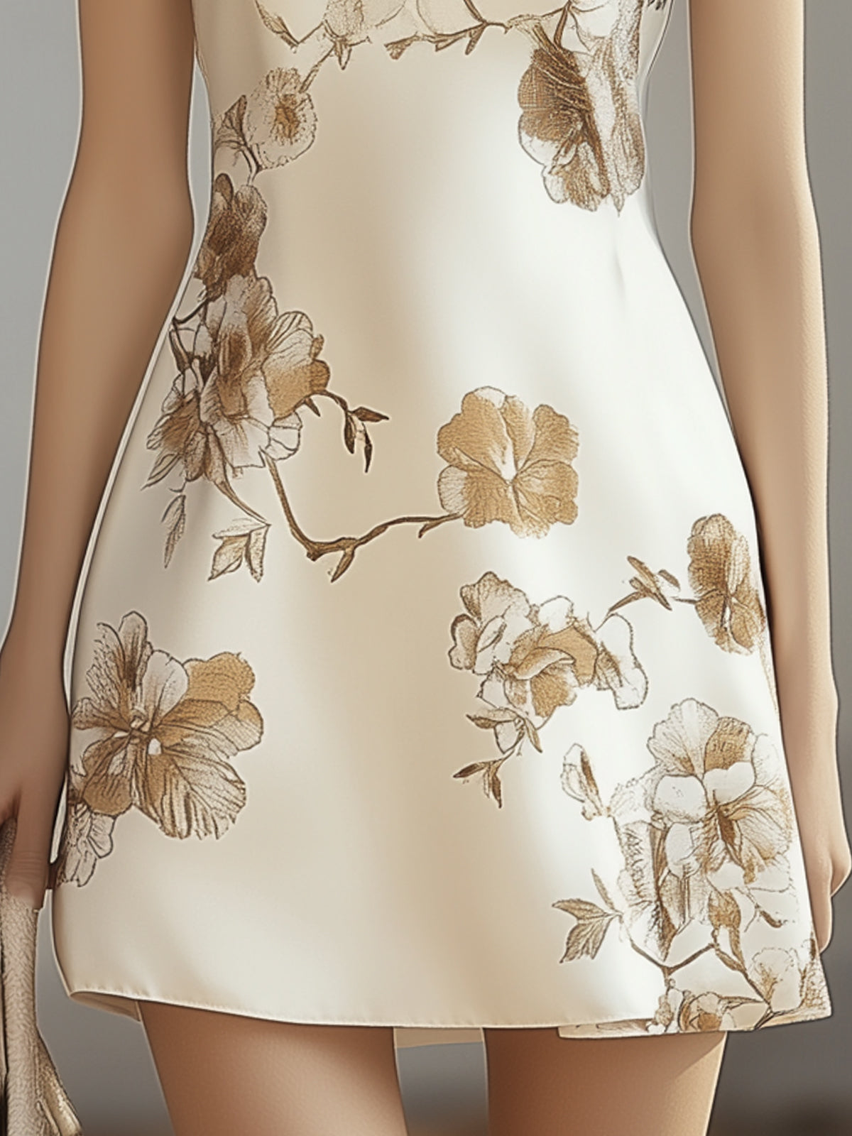 Satin Mini Dress With Gold Floral Print