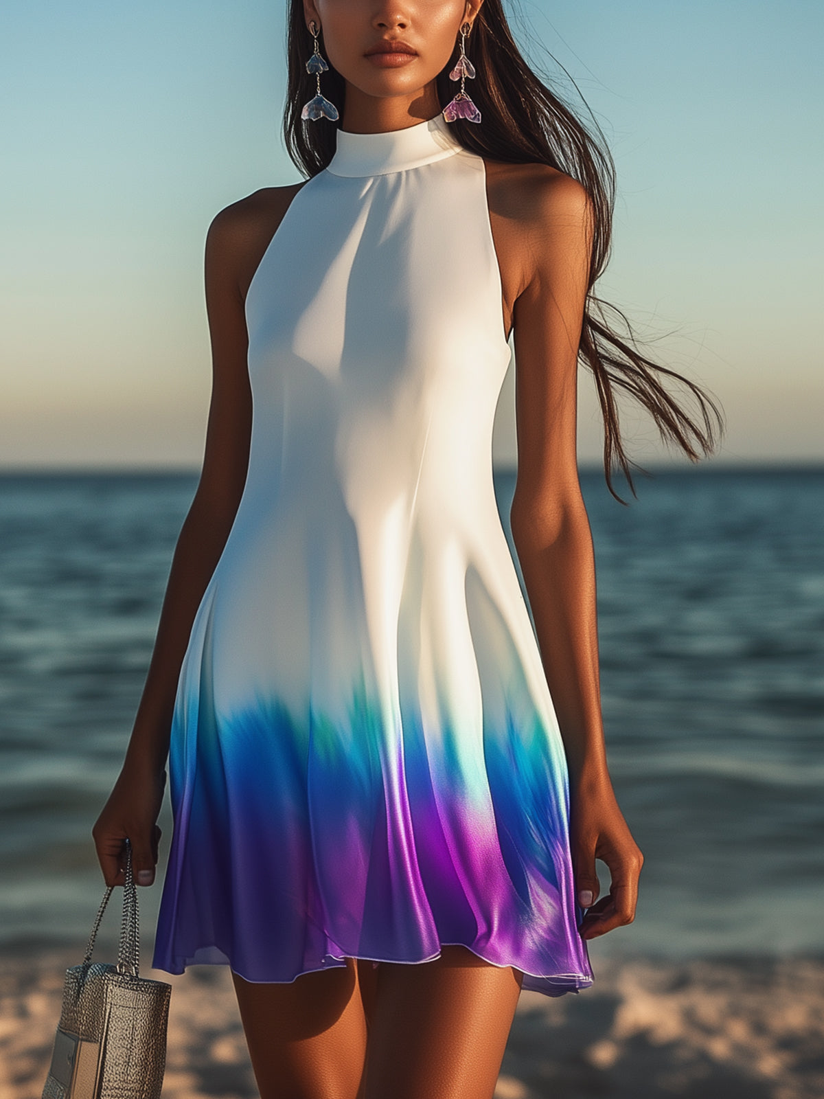 Gradient Blue And Purple Flowy Mini Dress