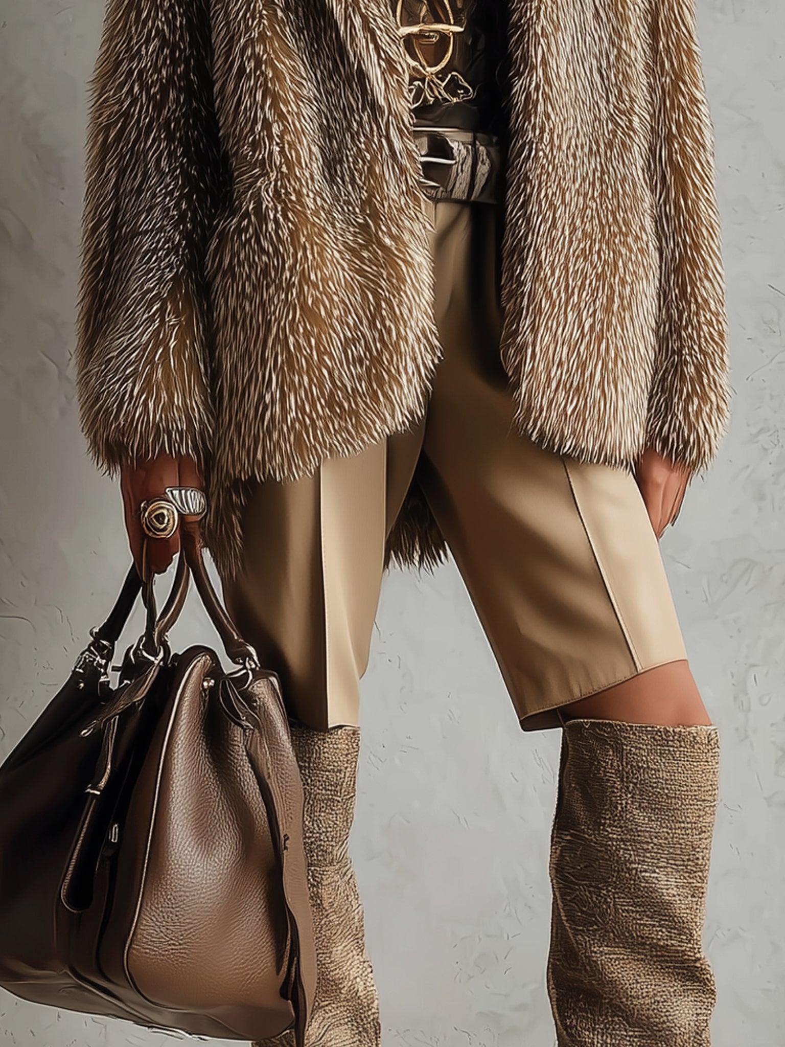 Brown Ombre Eco Faux Fur Luxury Long Sleeve Jacket