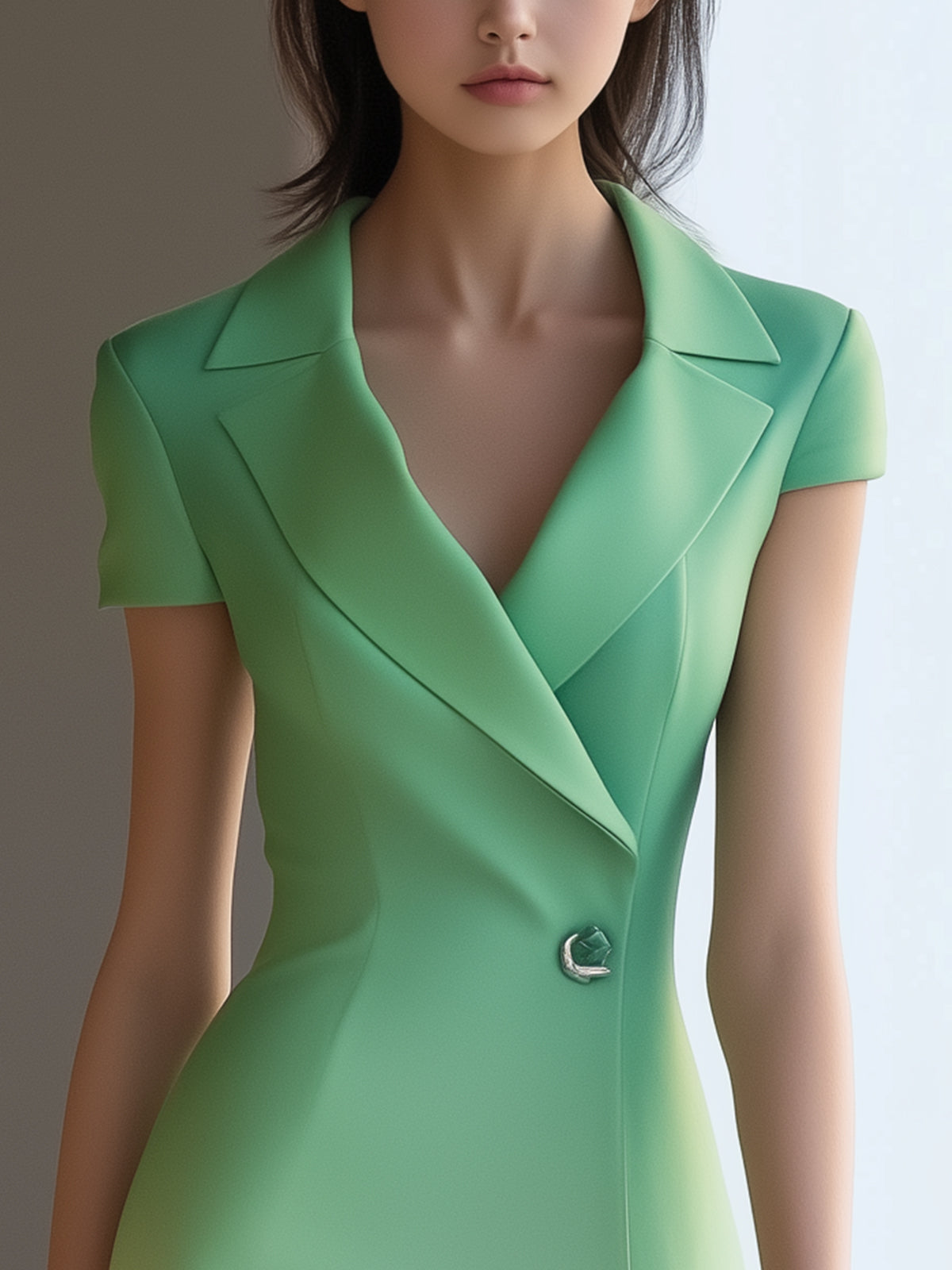 Green Gradient Collared Slim Fit Dress